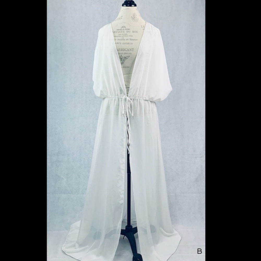 White Tie Front Sheer Maxi Kimono Cover Up Size 3X